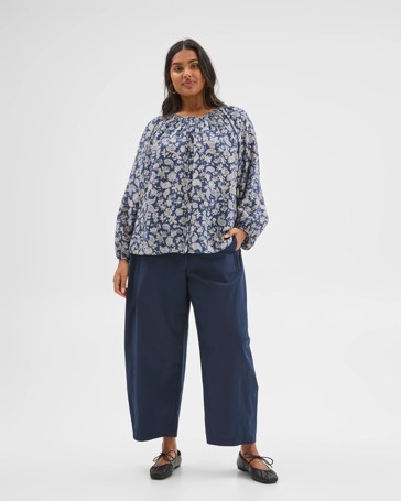 Plus Size 3/4 Sleeve Button Through Textured Blouse