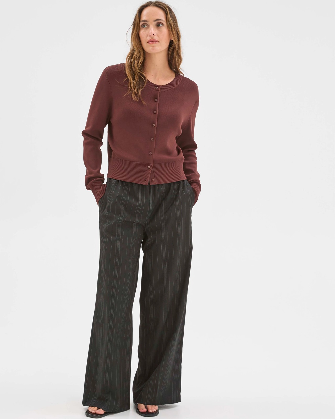 Preview Crepe Knit Core Cardigan - Dark Chocolate 2 of 6