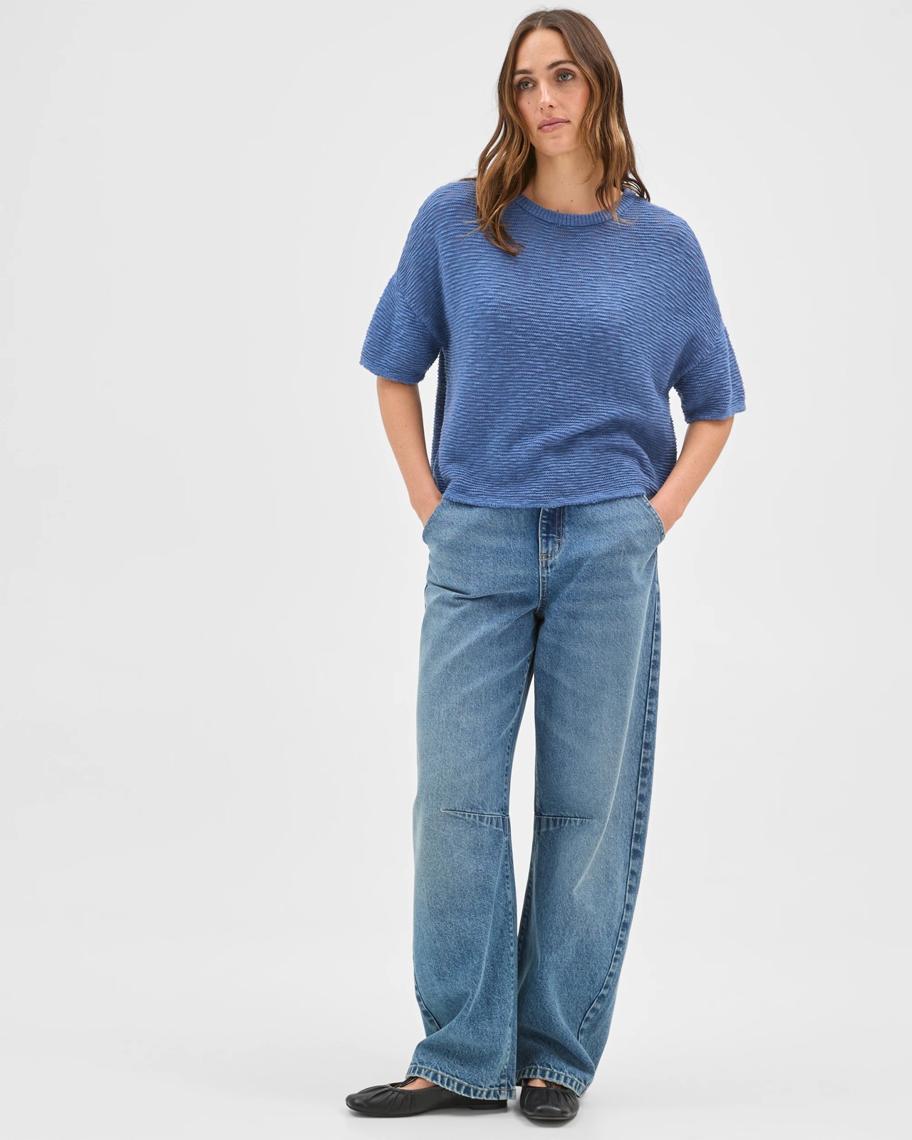 Australian Cotton Slub Detail Knit T-Shirt - Lapis Blue 2 of 5