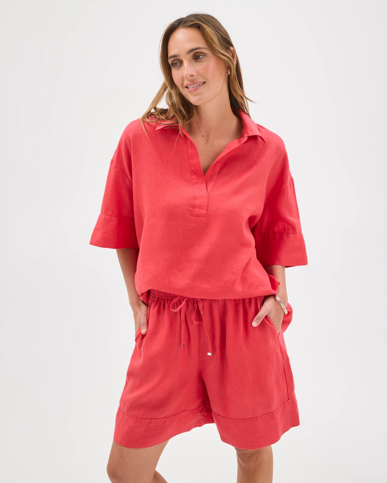 European Linen Long Shorts - Cranberry 2 of 6