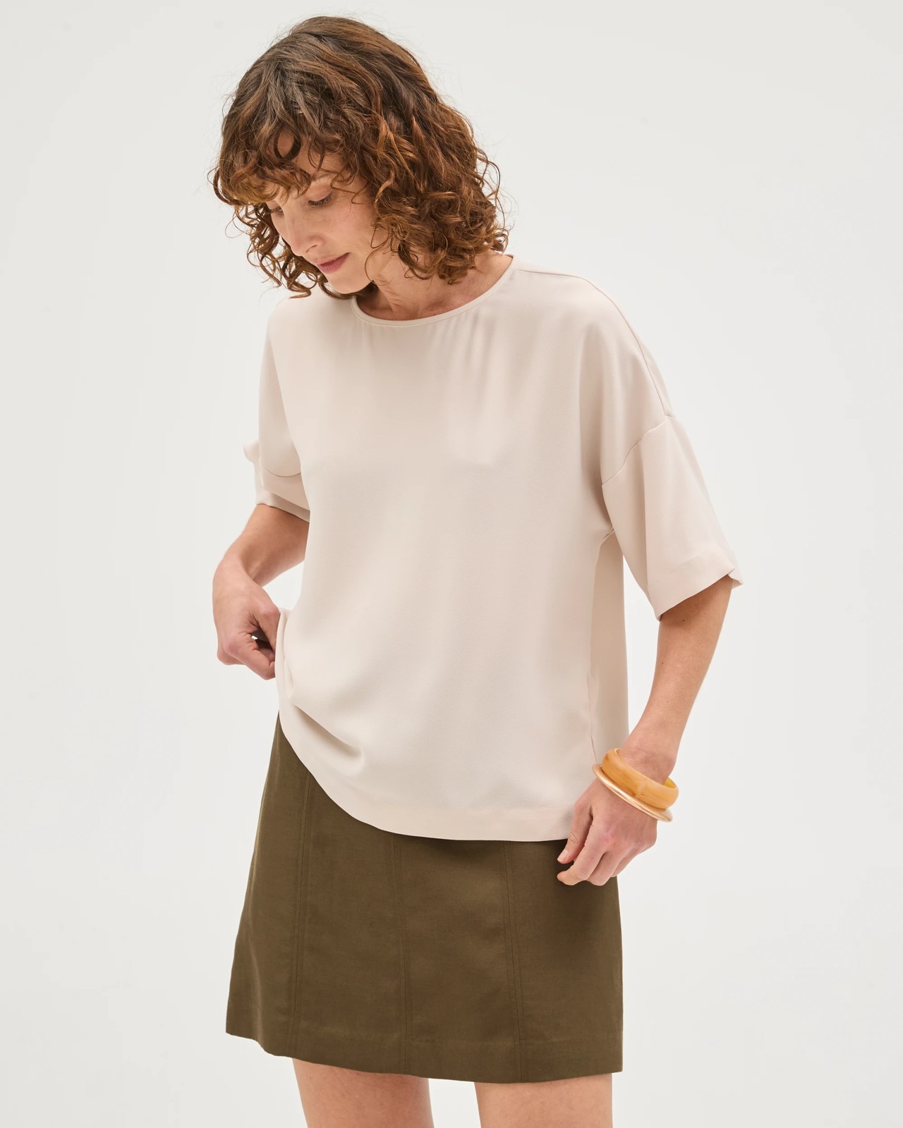 Preview Grace European Linen Blend A-Line Mini Skirt - Khaki Olive 4 of 5