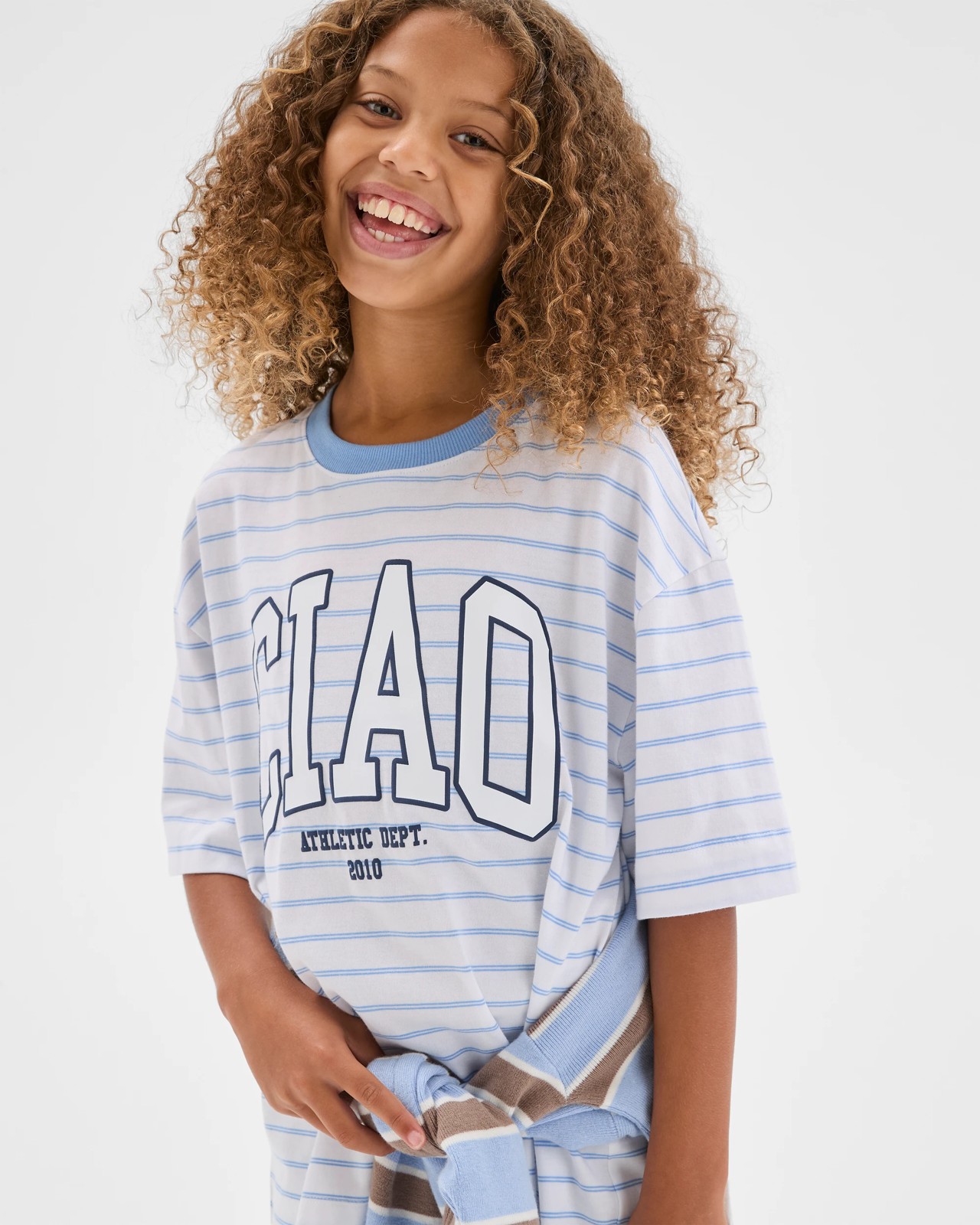Australian Cotton Oversized T-Shirt - Blue / White Stripe 2 of 6