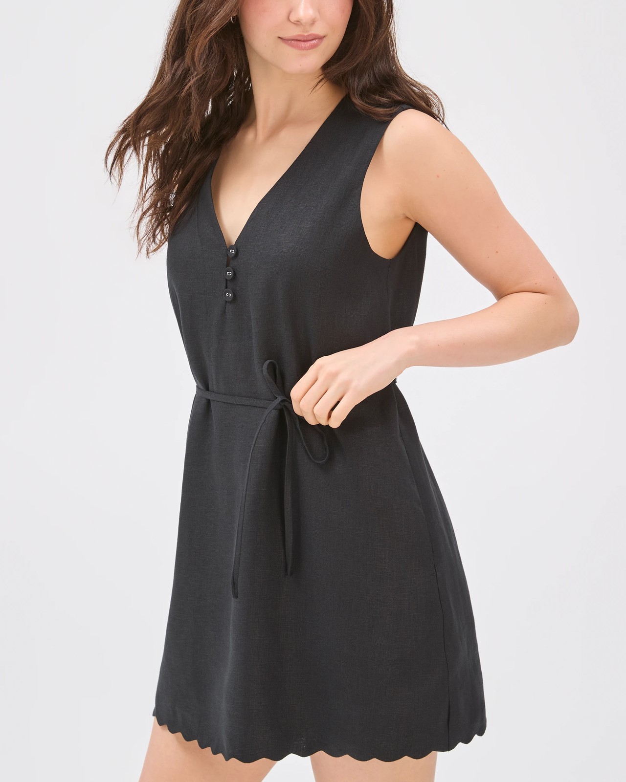 Lily Loves European Linen Scallop Mini Dress - Black 2 of 5