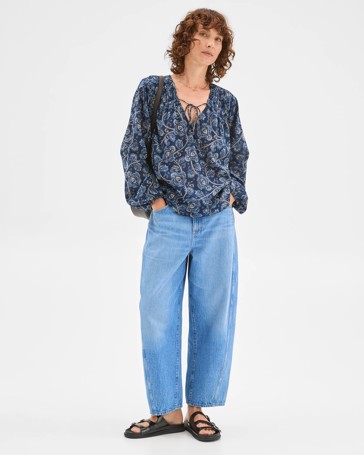 Australian Cotton Long Sleeve Print Gather Detail Blouse