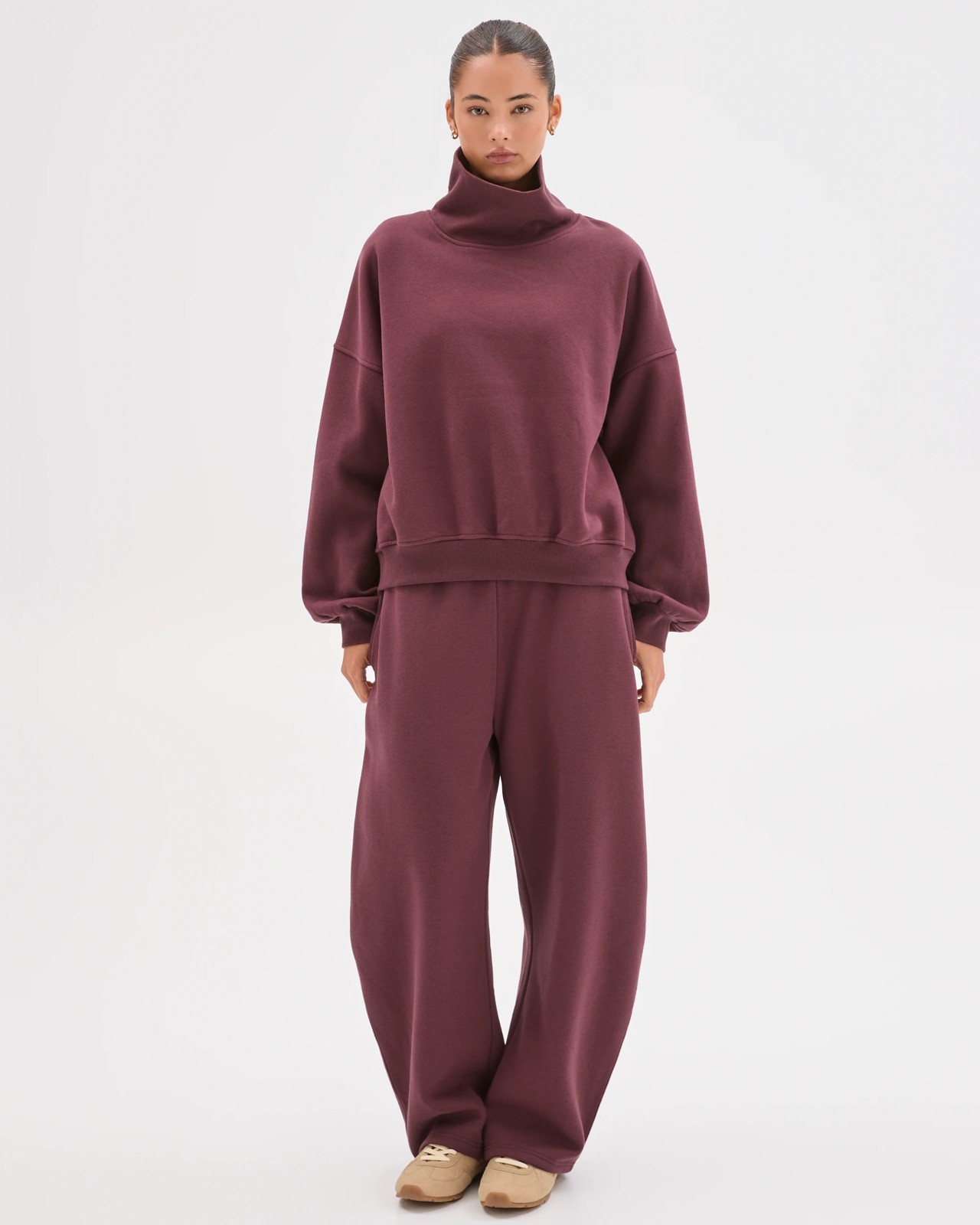 Lily Loves Australian Cotton Blend High Neck Fleece Jumper - Burgundy Rouge 5 of 6