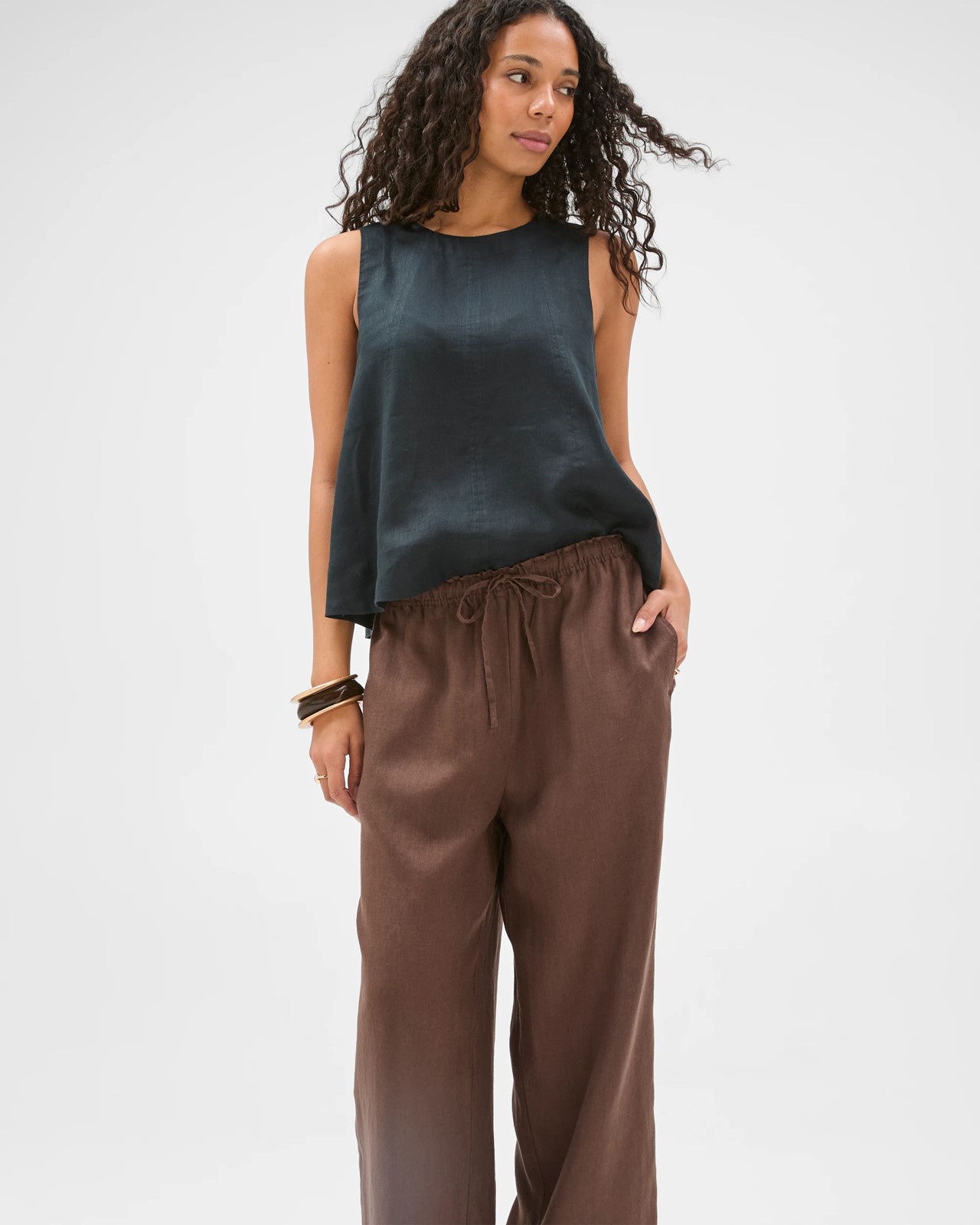European Linen Wide Leg Pants - Coffee Bean 3 of 6