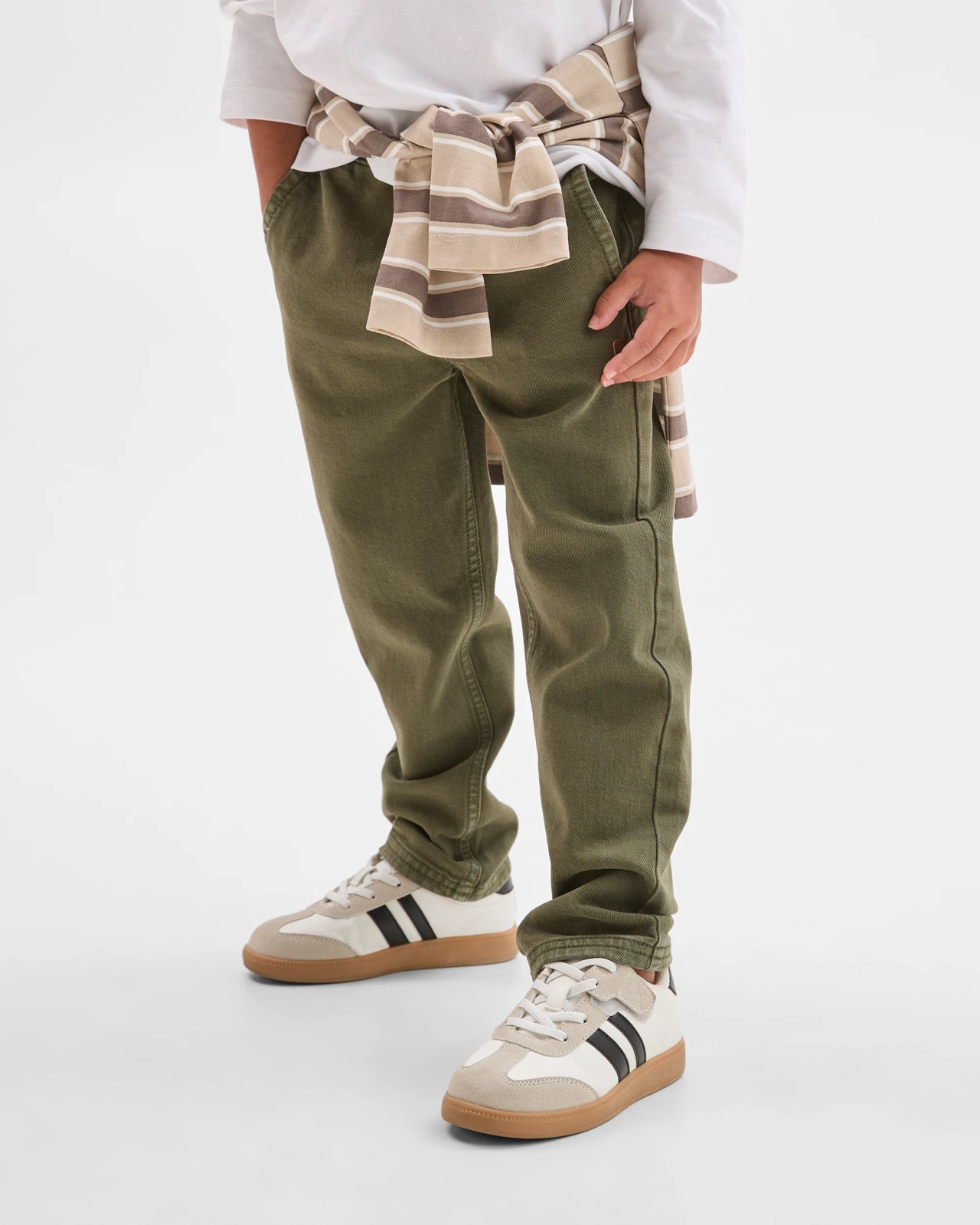 Elastic Waistband Loose Fit Denim Jeans - Khaki 2 of 6