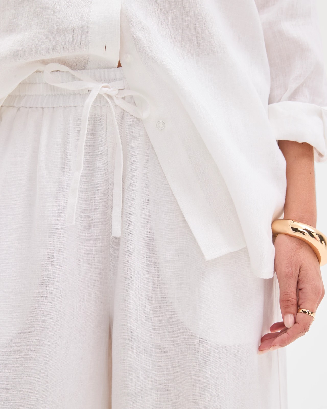 Resort European Linen Trim Crop Pants - White 5 of 6