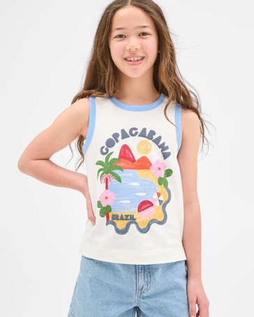 Australian Cotton Printed Boxy Tank Top