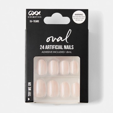 24 Pack Artificial Nails with Adhesive, Oval Shape, Pearl Glaze - OXX Cosmetics