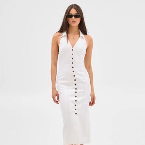 European Linen Blend Collared Midi Dress - Lily Loves product image
