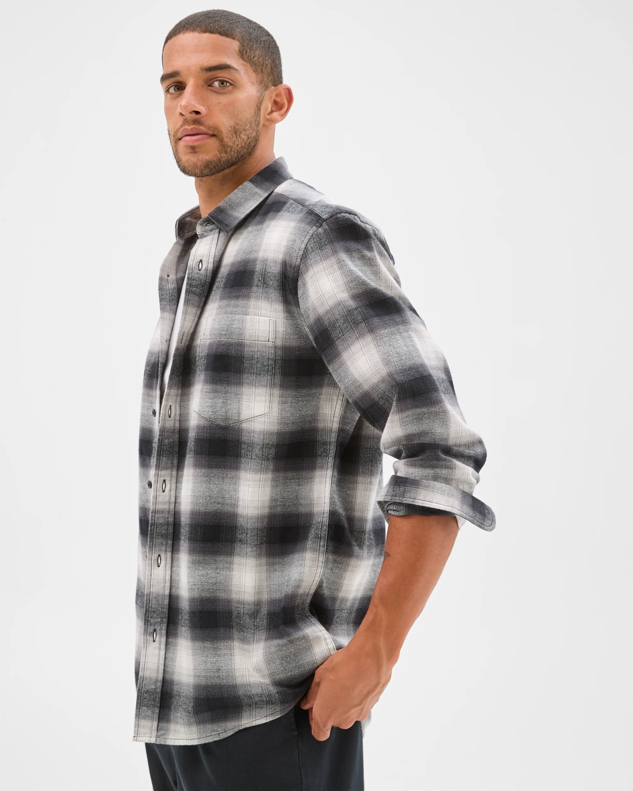 Australian Cotton Long Sleeve Flannelette Shirt  - Black Multi 3 of 5