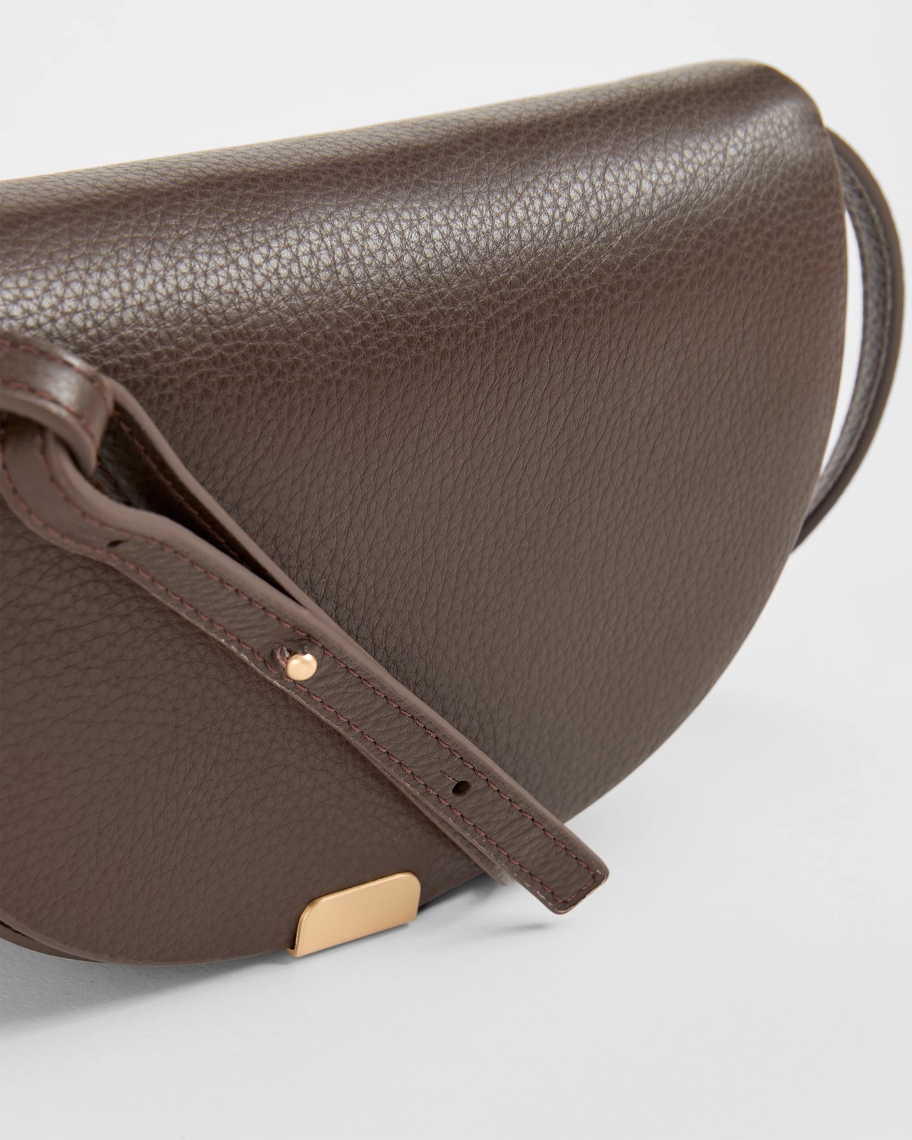 Genuine Leather Mini Saddle Crossbody Bag - Chocolate 2 of 3