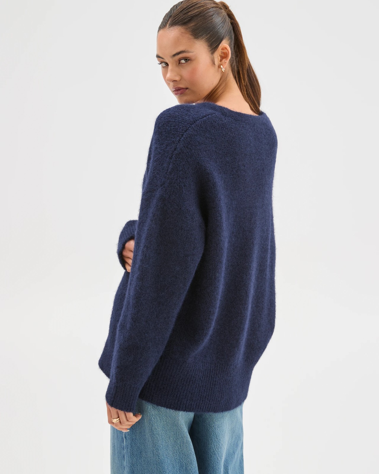 Lily Loves V-Neck Fluffy Knit Jumper - Deep Navy 4 of 5