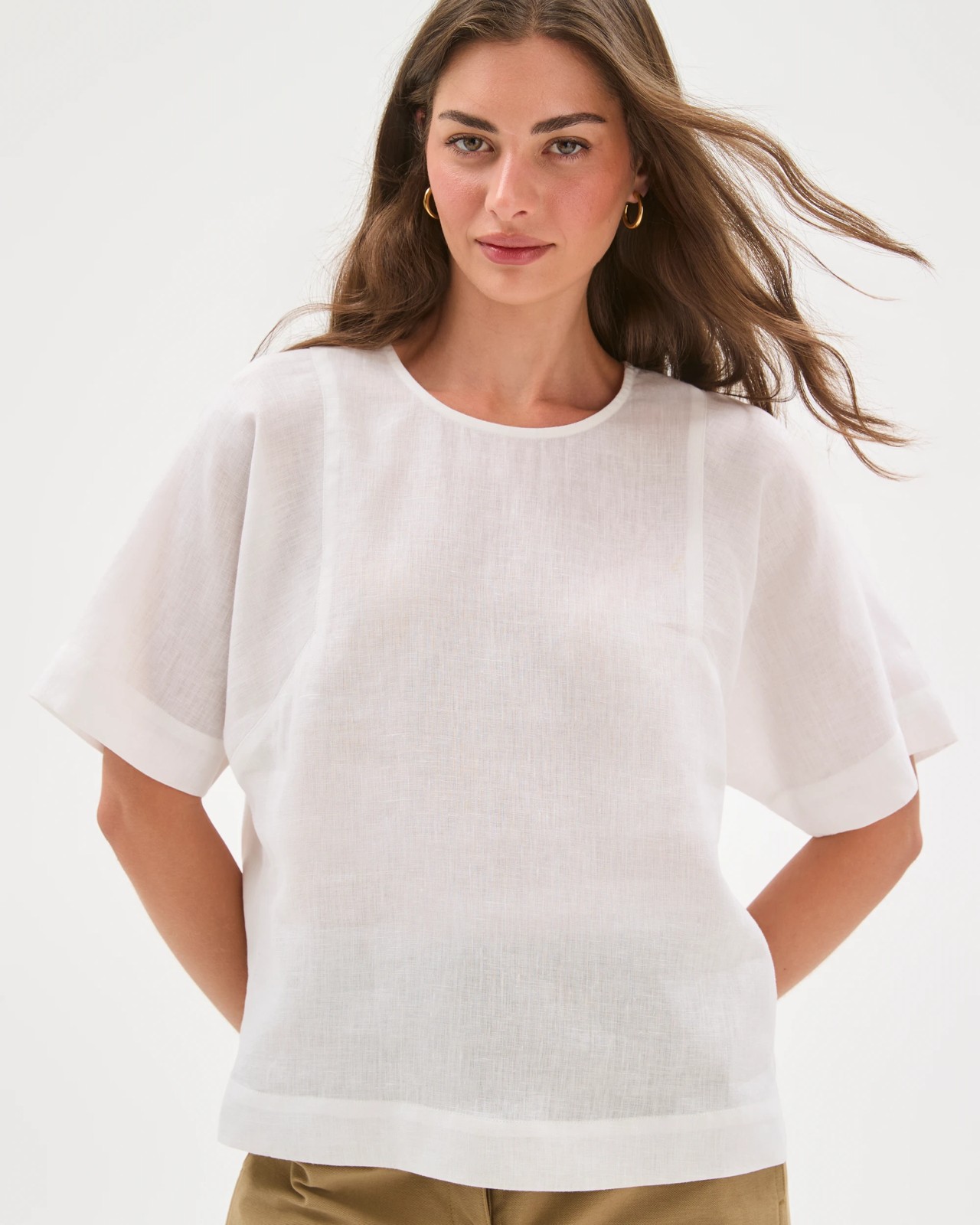 Petites European Linen Woven Top - White 5 of 6