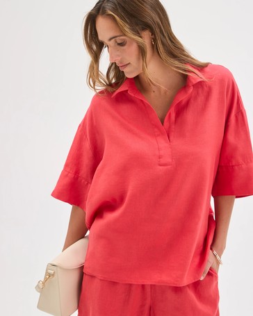 European Linen Elbow Sleeve Cocoon Popover Shirt