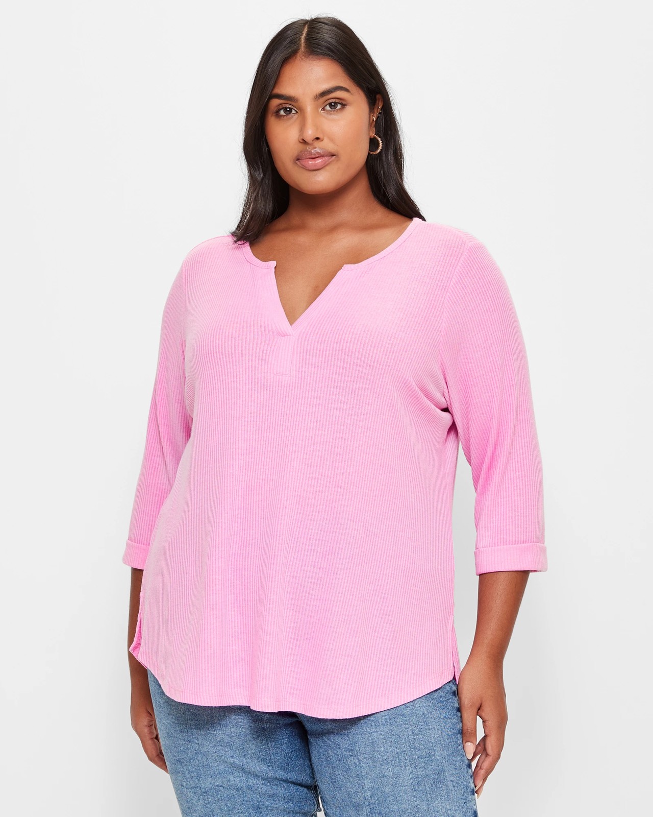 Long Sleeve Henley Top - Lavender