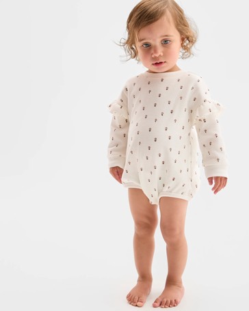 Baby Organic Cotton Long Sleeve Print Waffle Bodysuit