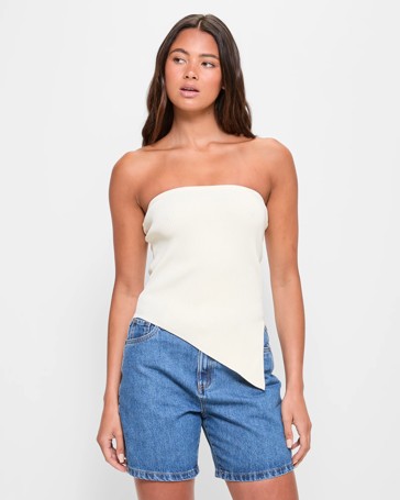 Strapless Ribbed Knit Asymmetrical Top - Lily Loves