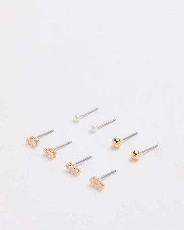 9 Pack Diamante Pearl Stud Earrings