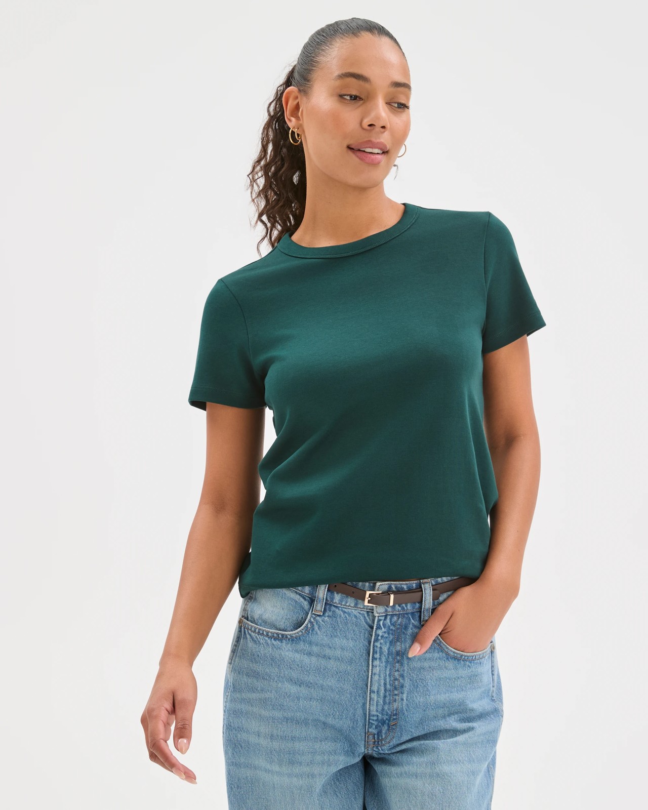 Australian Cotton Interlock Neat T-Shirt - Deep Green 2 of 6