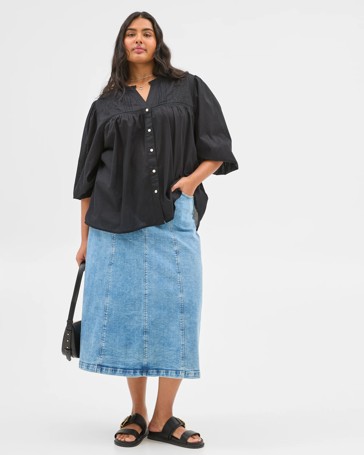 Plus Size Long Sleeve Broderie Blouse