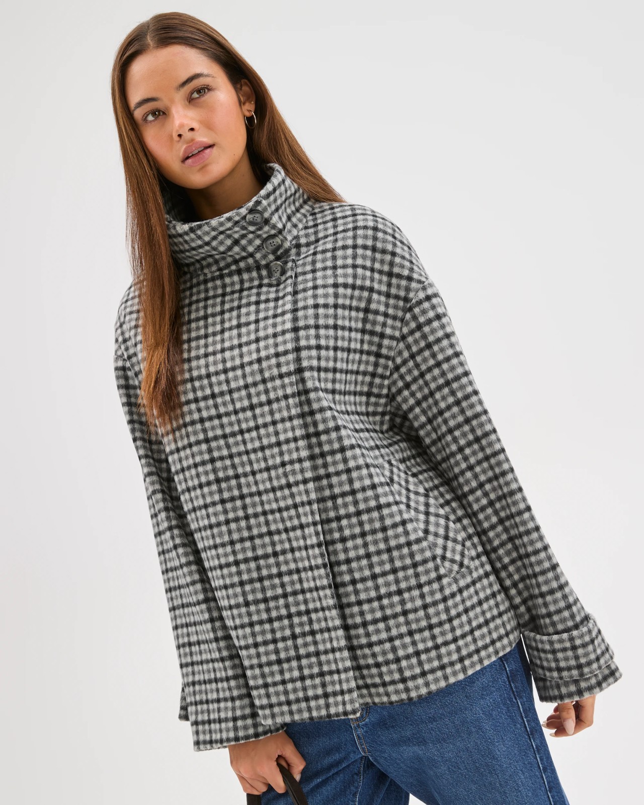 Lily Loves Funnel Neck Short Coat - Check 5 of 6