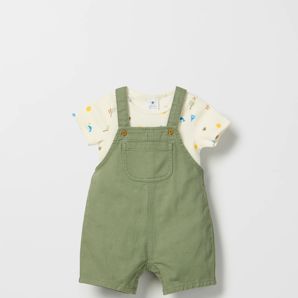 Baby Organic Cotton Twill Shortalls with Bodysuit 2 Piece Set product image