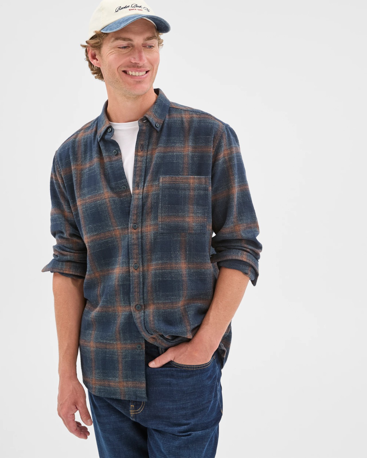 Long Sleeve Brushed Check Shirt - Navy 3 of 6