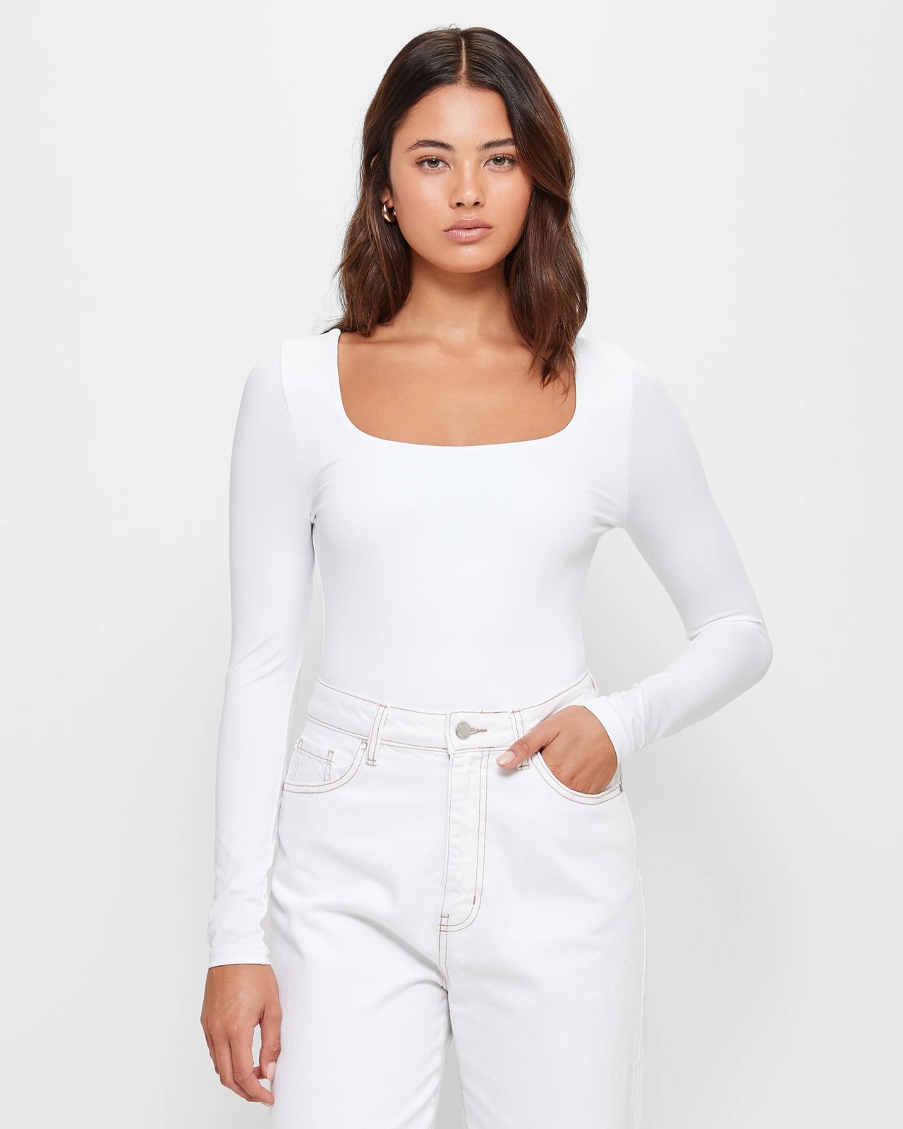 New Ways White Square Neck Short Sleeve Bodysuit – Pink Lily