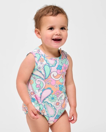 Baby Organic Cotton Print Bubble Bodysuit - Funky Floral