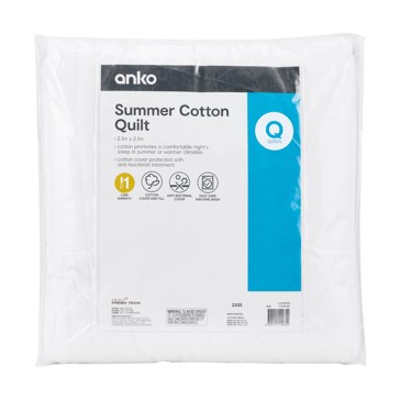 Low Warmth Summer Cotton Quilt  Queen Bed  White - Anko