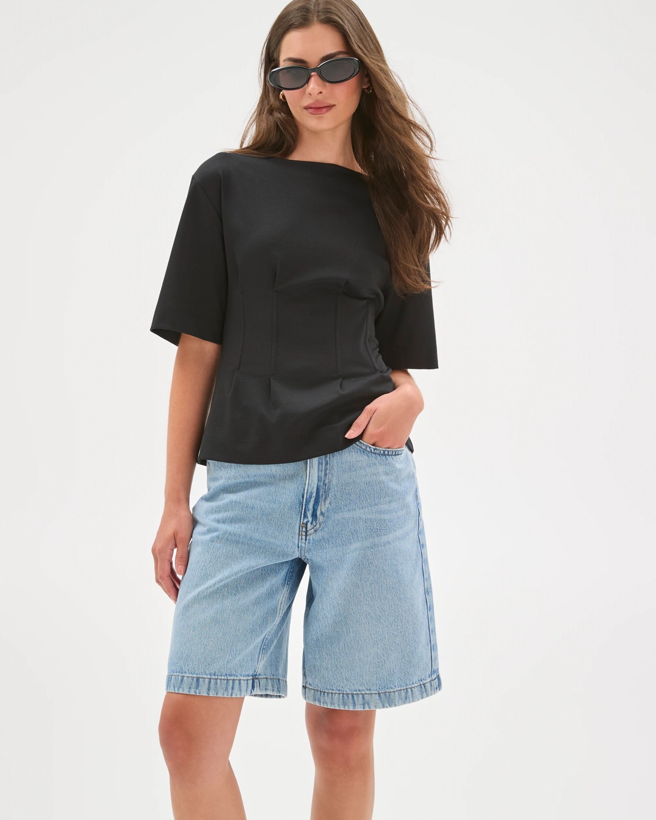 Petites Airloom Longline Bermuda Denim Shorts 2 of 5