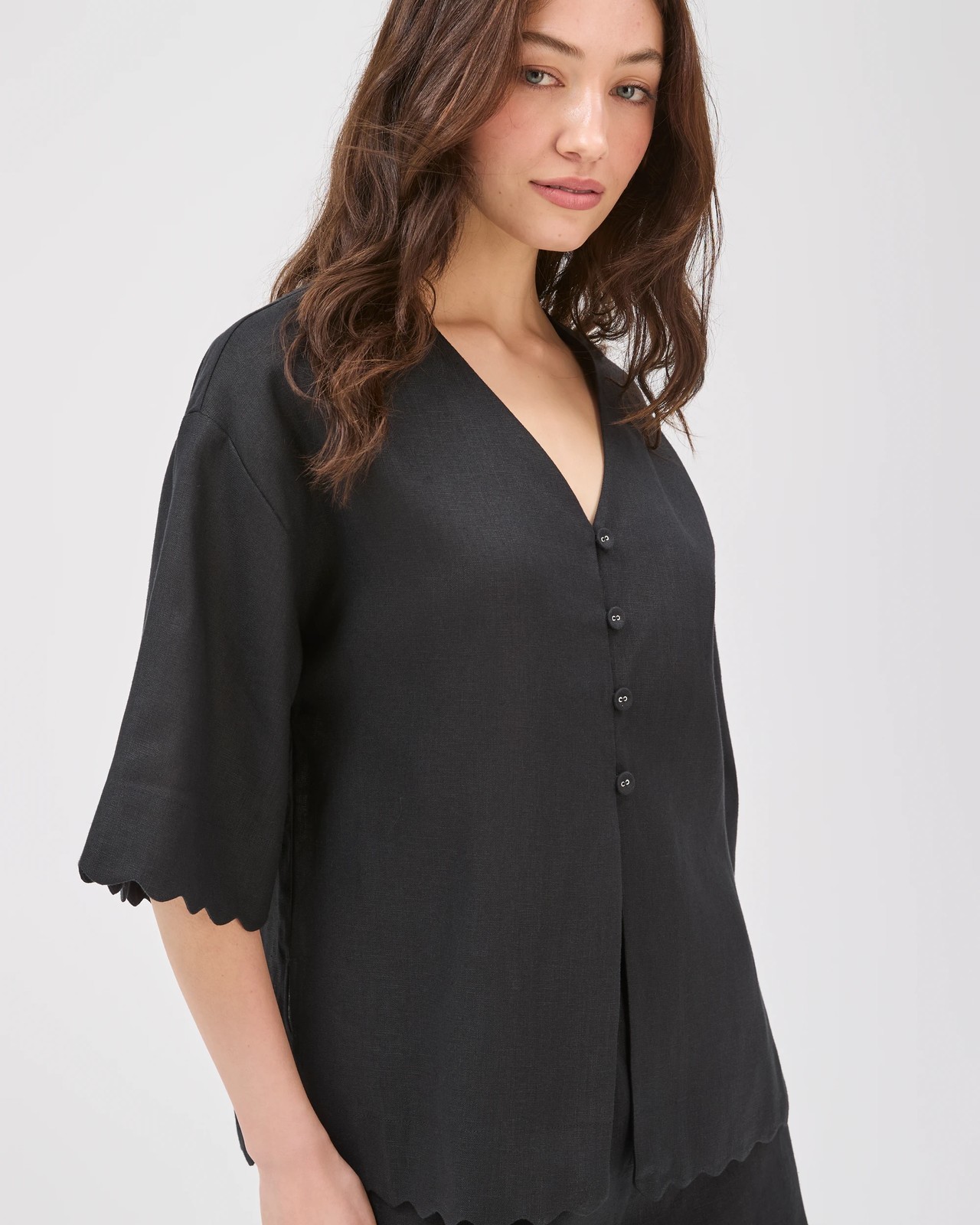 Lily Loves European Linen Scallop Shirt - Black 4 of 5