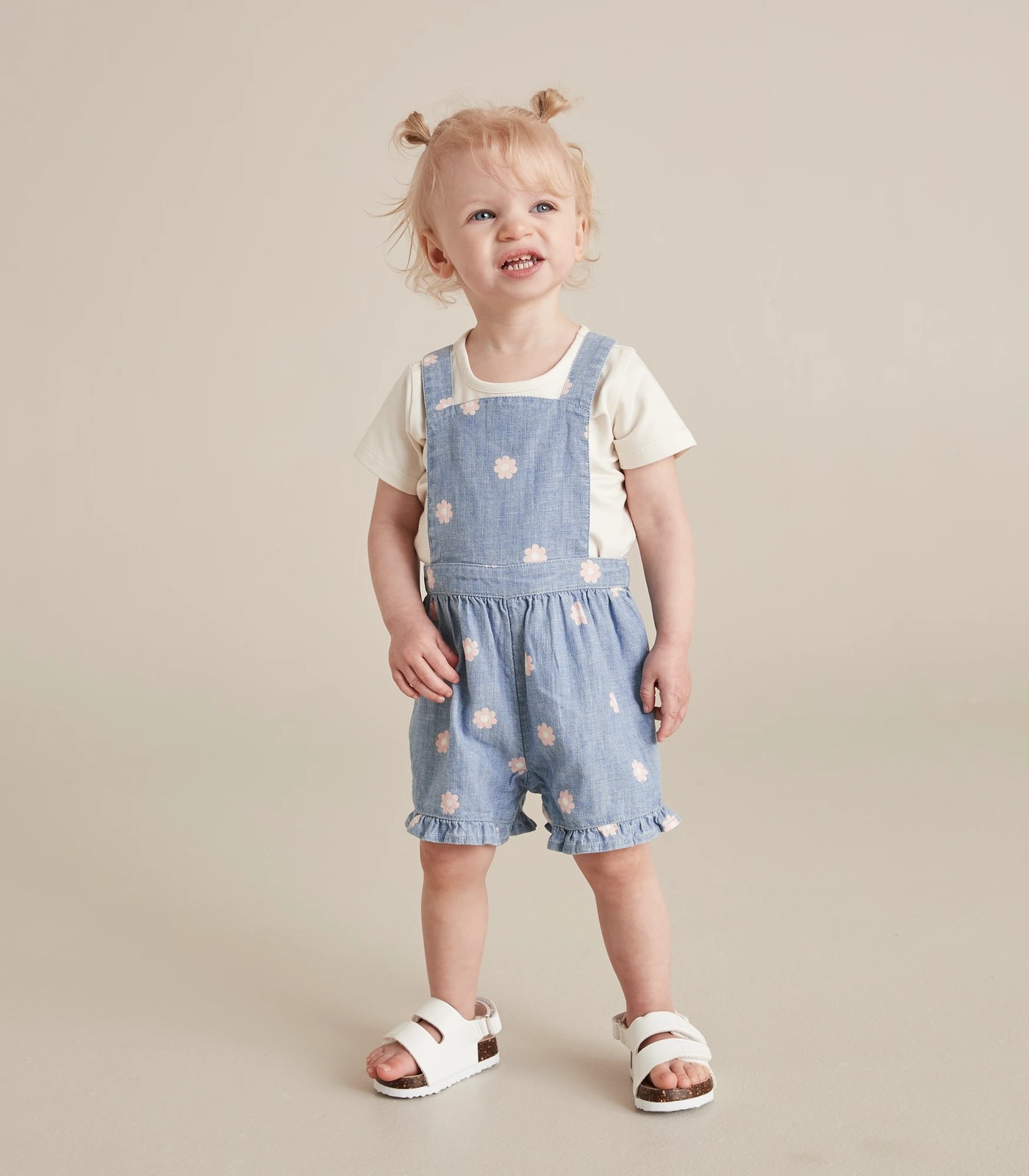 2 Piece Baby Floral Linen Blend Chambray Shortall Set | Target Australia