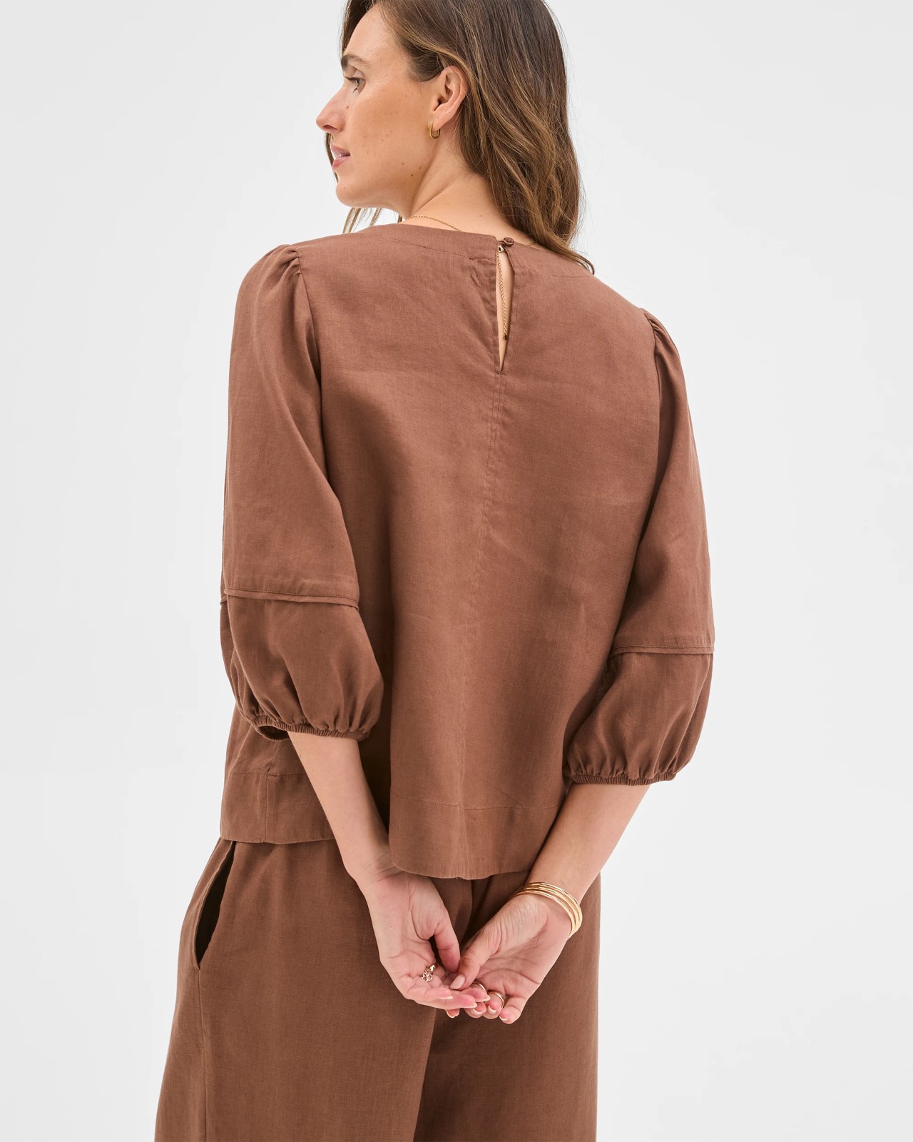 European Linen Femme Popover Blouse - Warm Brown 6 of 6