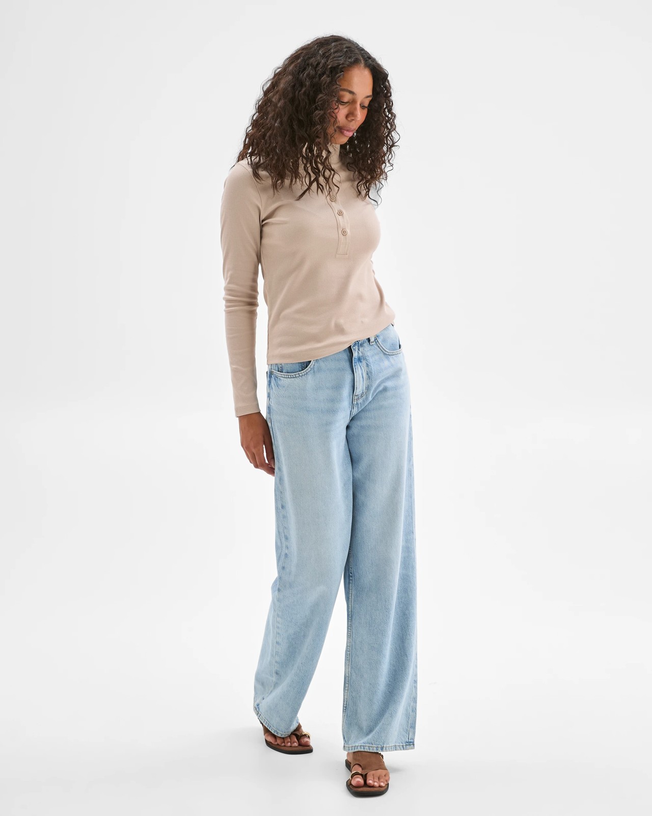 Australian Cotton Long Sleeve Mock Neck Henley Top - Dove 4 of 6