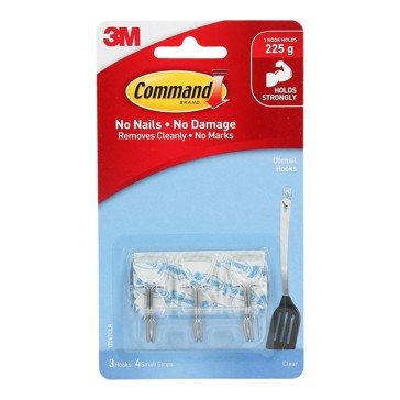 3M Command Hooks and Strips- Clear, Set of 3