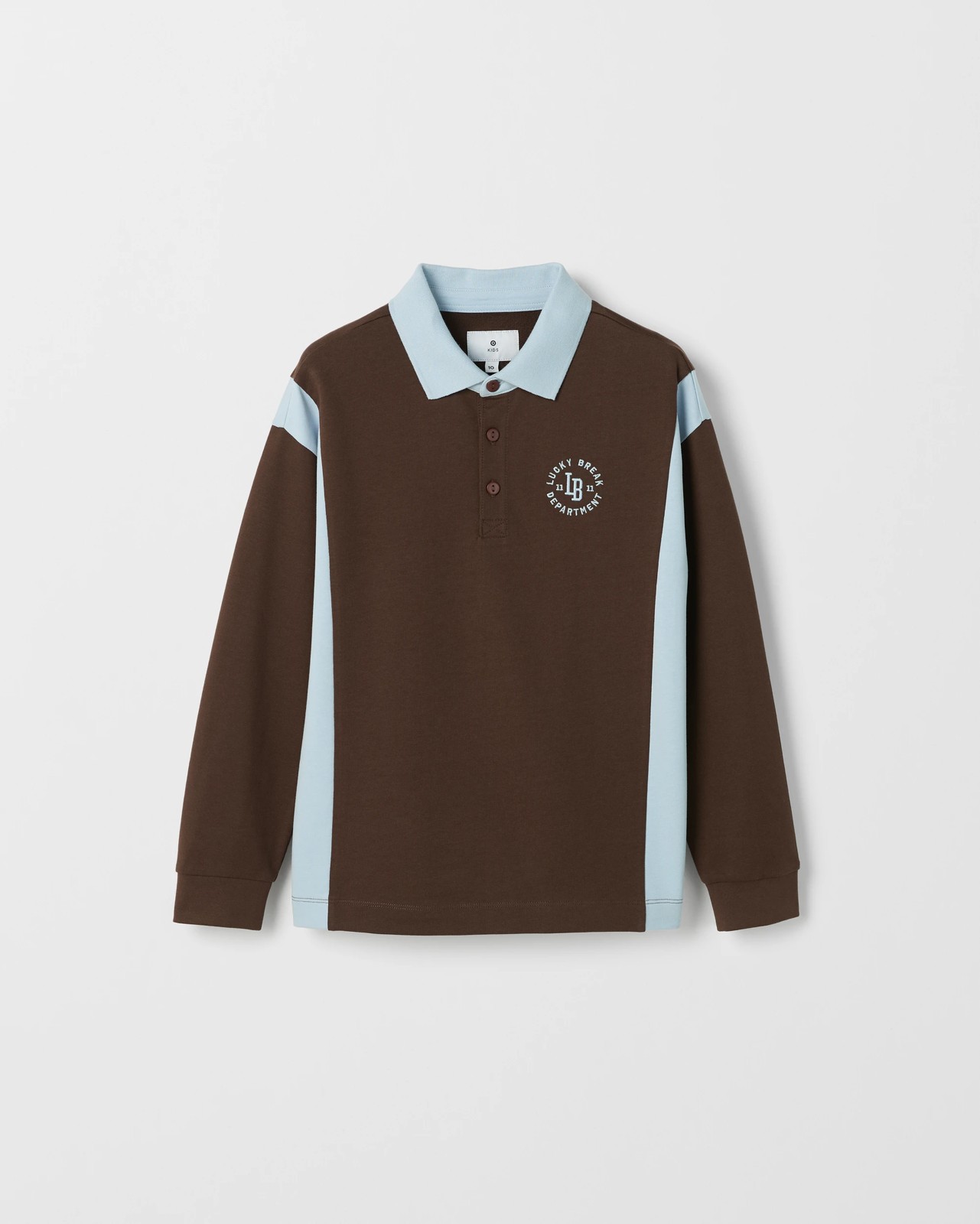 Australian Cotton Long Sleeve Panelled Rugby T-Shirt - Brown / Blue 5 of 6