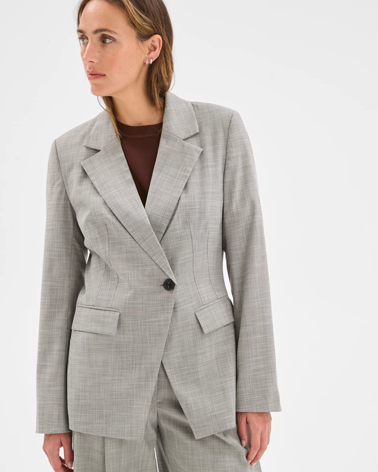 Preview Cinched Waist Blazer - Grey Melange 4 of 5