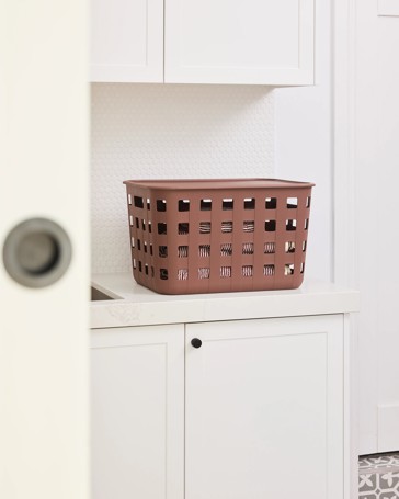 45L Rectangle Trellis Basket with Lid, Chocolate - Anko