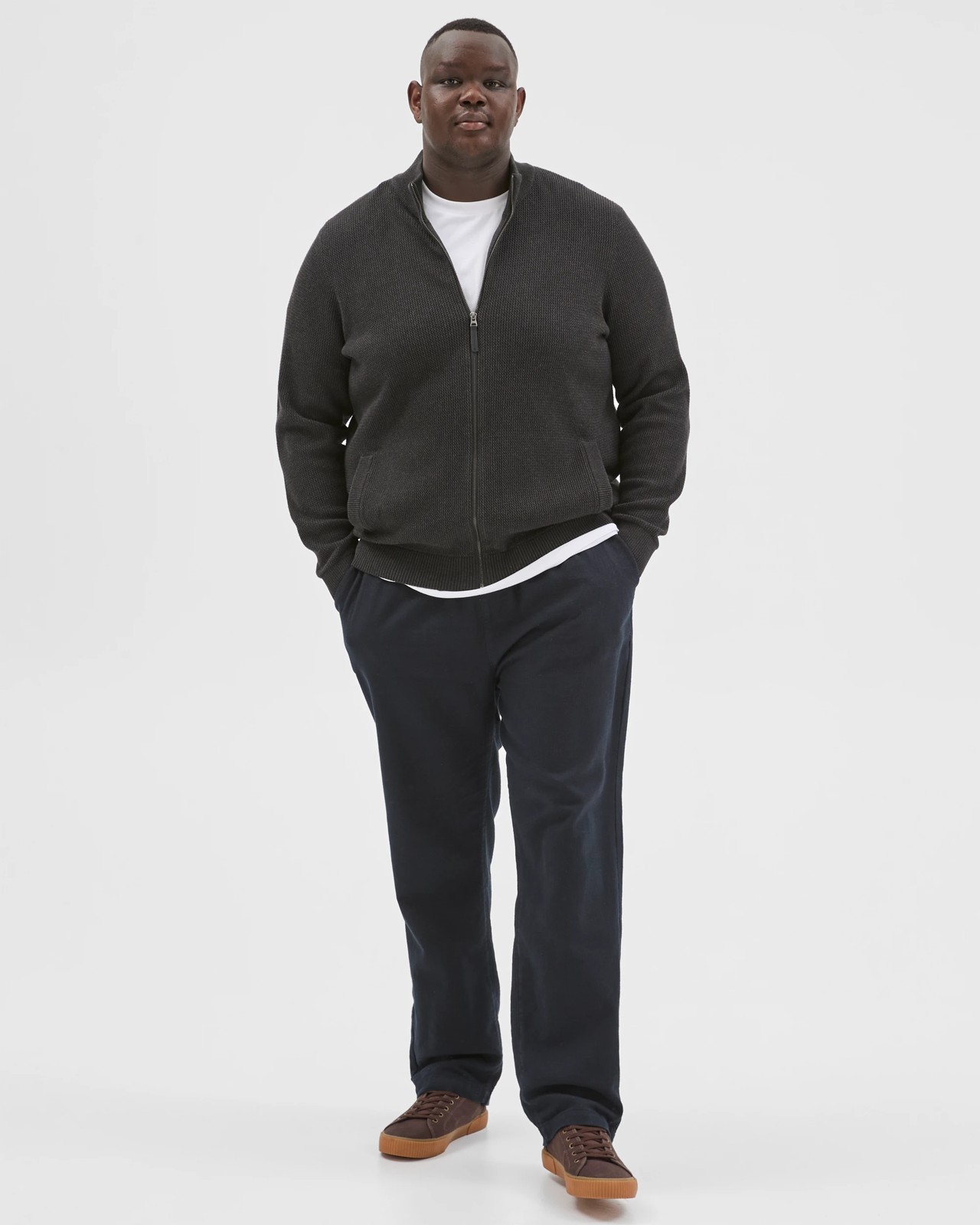 Plus Size Australian Cotton Zip Through Knit Jumper - Charcoal 2 of 6