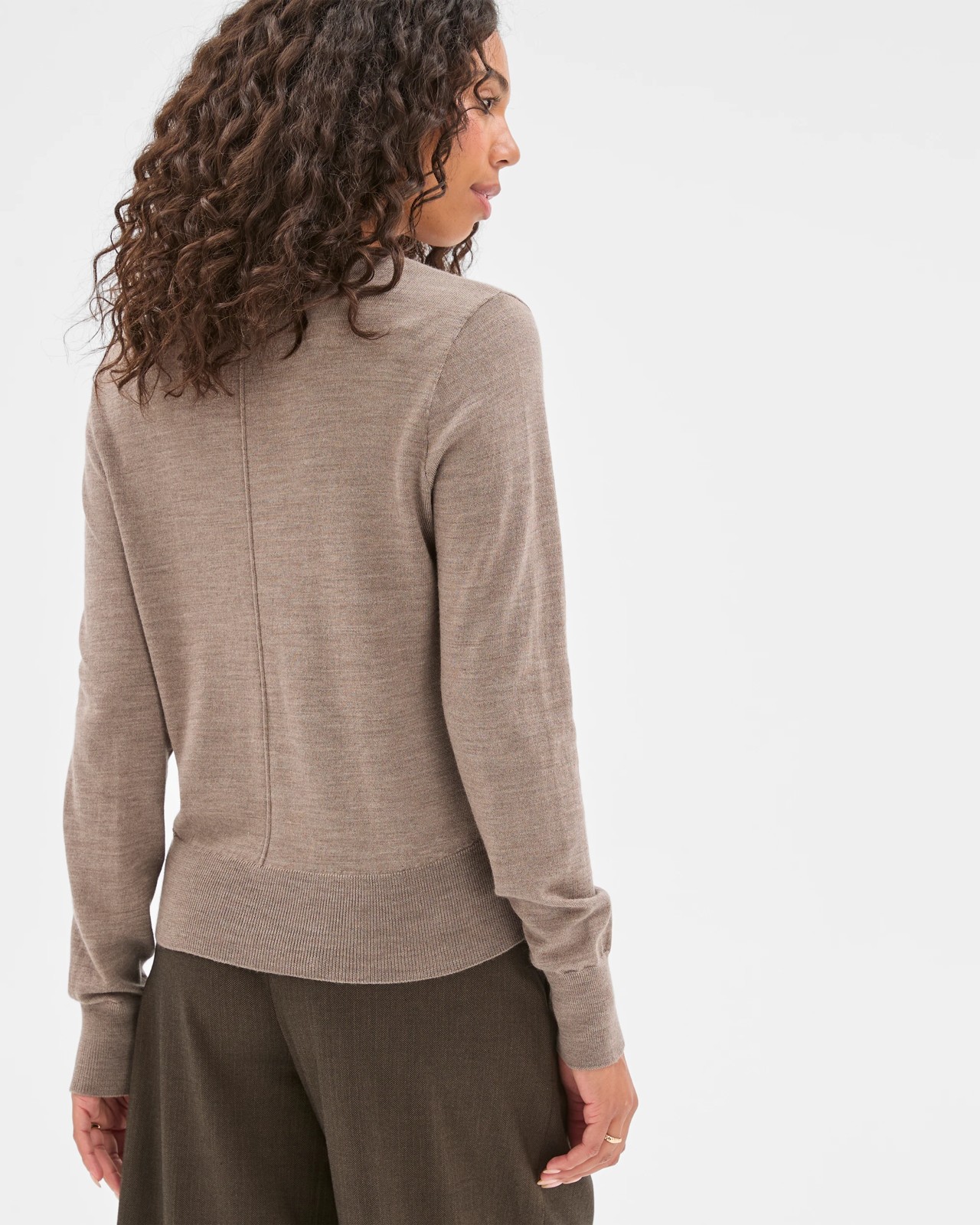 Preview Merino Crew Neck Stitch Detail Knit Sweater - Grey Marle 3 of 5