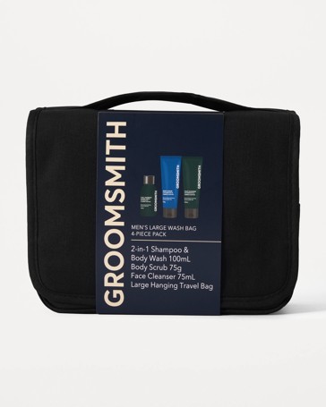 Groomsmith Men's 4 Piece Large Wash Bag Pack - Cedarwood and Amber Scented