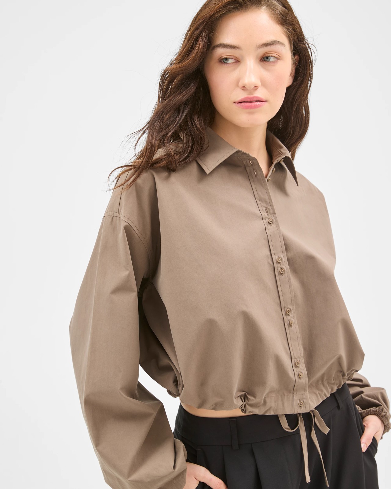 Lily Loves Australian Cotton Cropped Bubble Shirt - Smoked Taupe 3 of 5