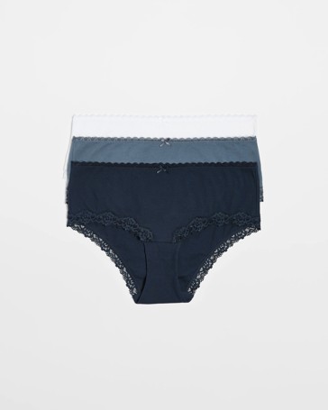 Womens Australian Cotton & Lace Boyleg Briefs 3 Pack