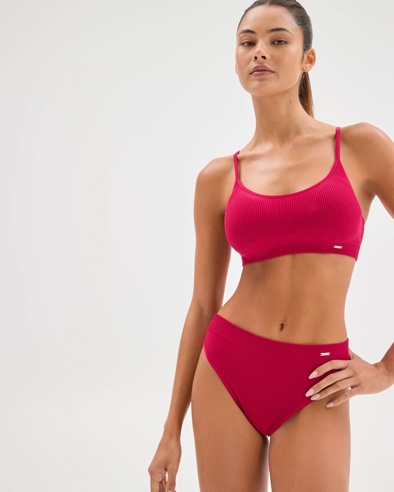 Lily Loves Ribbed Seamfree Strappy Crop Top - Wineberry 2 of 5