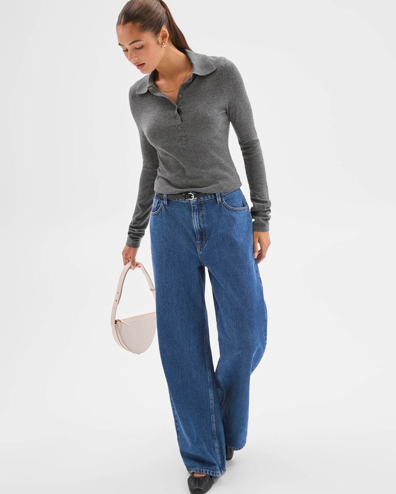 Lily Loves Long Sleeve Knit Polo Top - Graphite Marle 2 of 5