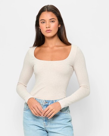 Long Sleeve Double Layer Scoop Neck Top - Lily Loves