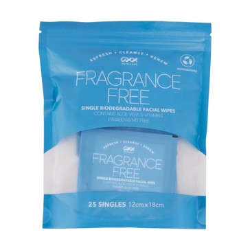 25 Piece Fragrance Free Single Facial Wipes, Aloe Vera and Vitamin E - OXX Skincare